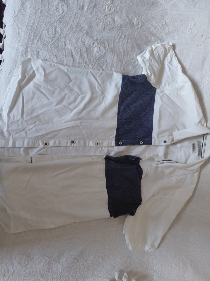 Düğmeli Beyaz Keten Hamile Gömleği - Görsel 4