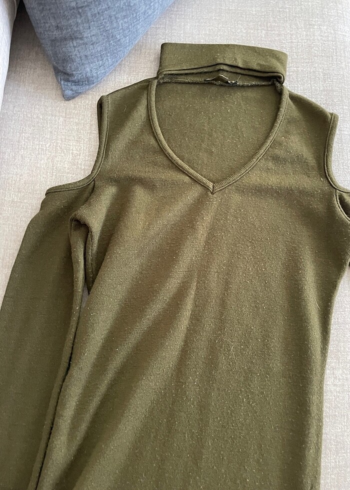 kadın haki uzunkollu elbise - Görsel 3