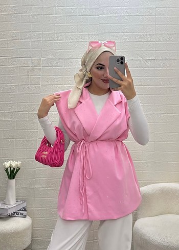 2K Pembe Kemerli Kısa Kadın Yelek