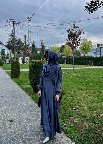Abiye İndigo Mavi Saten Abiye 38 Beden Sıfır Ayarında