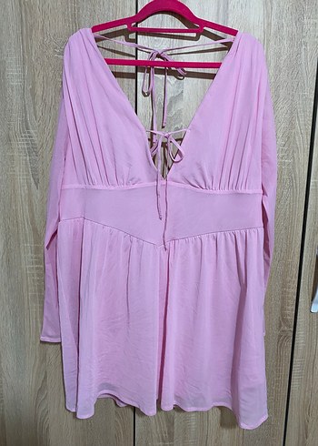 Pembe V Yaka tül elbise