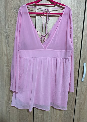 H&M Pembe V Yaka tül elbise