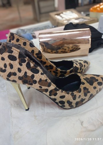 Kahverengi Leopar Desenli Süet Stiletto - Görsel 2