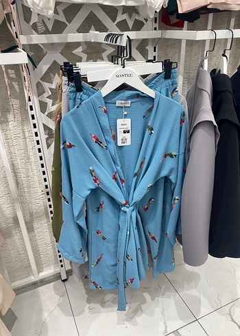 Uzun Gri Bağlamalı Kimono 38 44 - Görsel 7