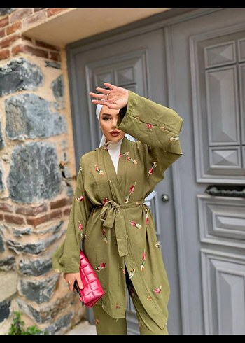 Uzun Gri Bağlamalı Kimono 38 44 - Görsel 2