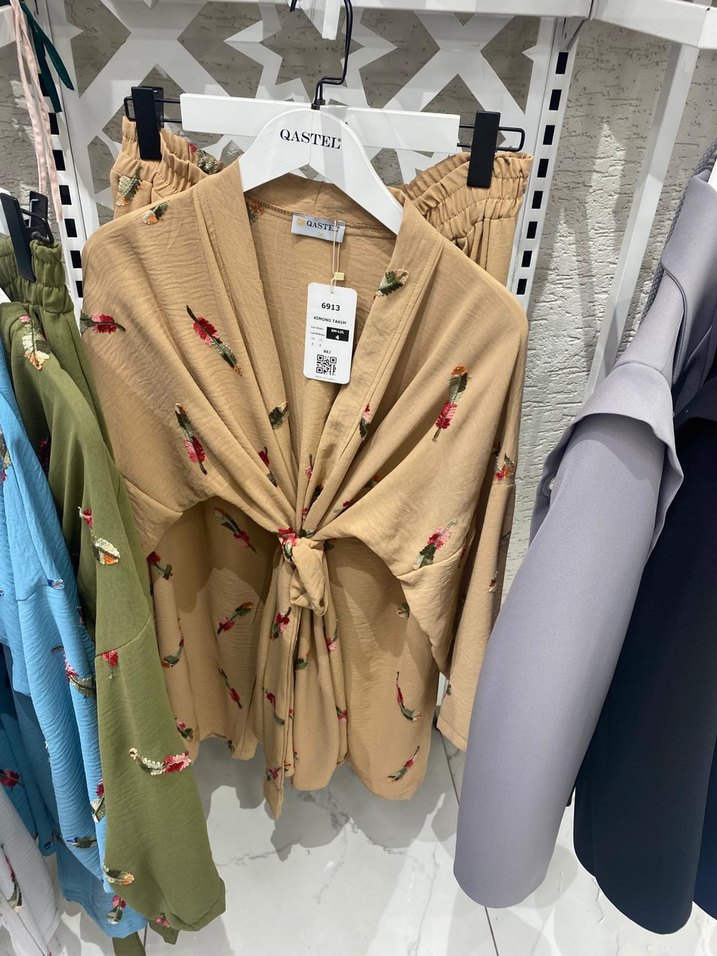 Uzun Gri Bağlamalı Kimono 38 44 - Görsel 3