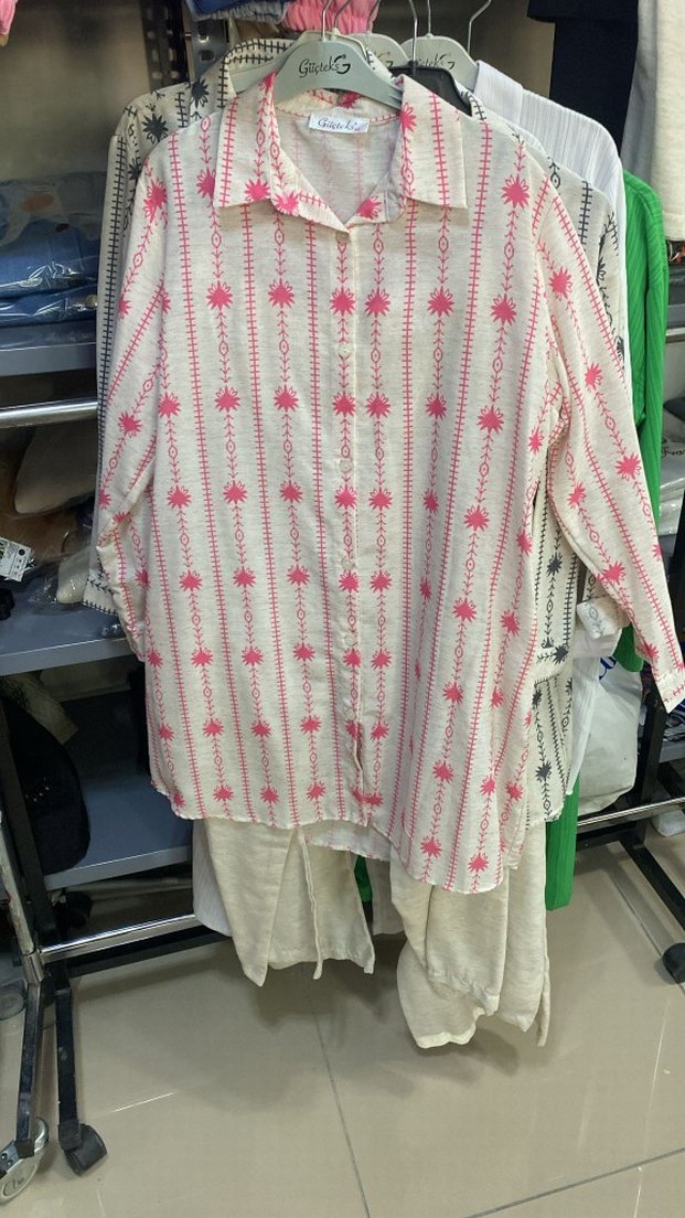 Pembe Bağlama Desenli Uzun Kollu Kadın Gömlek - Görsel 3