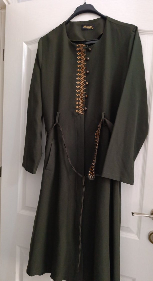 Uzun Kollu, Nakışlı Kahverengi Kadın Hint Elbisesi - Görsel 3