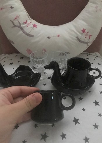 Siyah Kuğu Tasarımlı Seramik Fincan Seti - Görsel 2