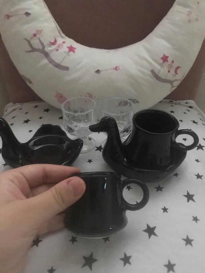 Siyah Kuğu Tasarımlı Seramik Fincan Seti - Görsel 2