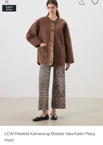 LCW Modest Kahverengi Bisiklet Yaka Kadın Pelüş Mont M-L uyumlu - Görsel 2