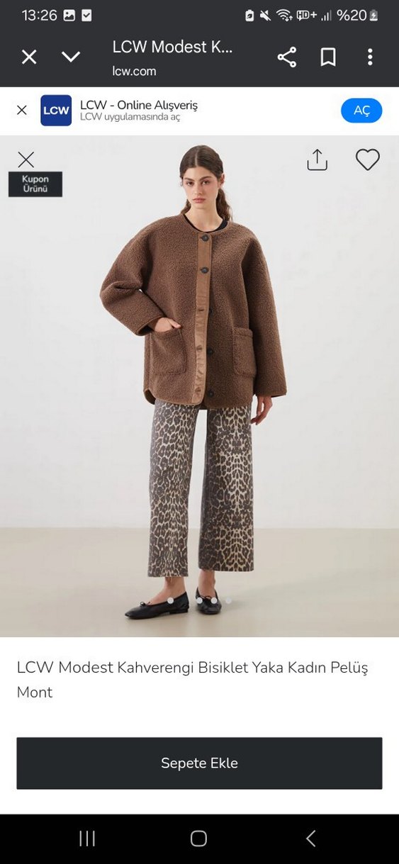 LCW Modest Kahverengi Bisiklet Yaka Kadın Pelüş Mont M-L uyumlu - Görsel 2