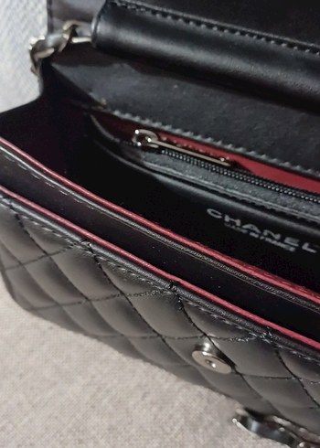 Klasik Siyah Deri Kadın Çanta Chanel Logolu - Görsel 5