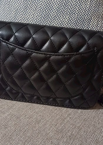 Klasik Siyah Deri Kadın Çanta Chanel Logolu - Görsel 3