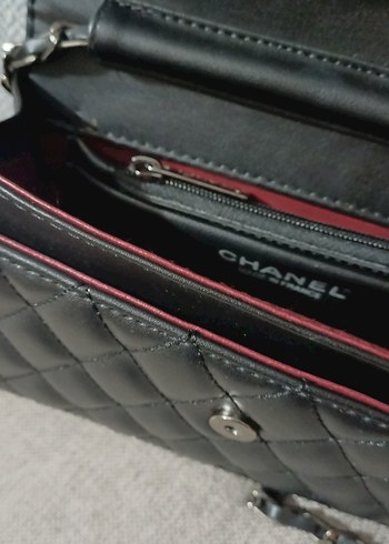 Klasik Siyah Deri Kadın Çanta Chanel Logolu - Görsel 4