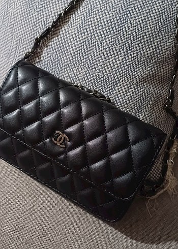 Klasik Siyah Deri Kadın Çanta Chanel Logolu - Görsel 2