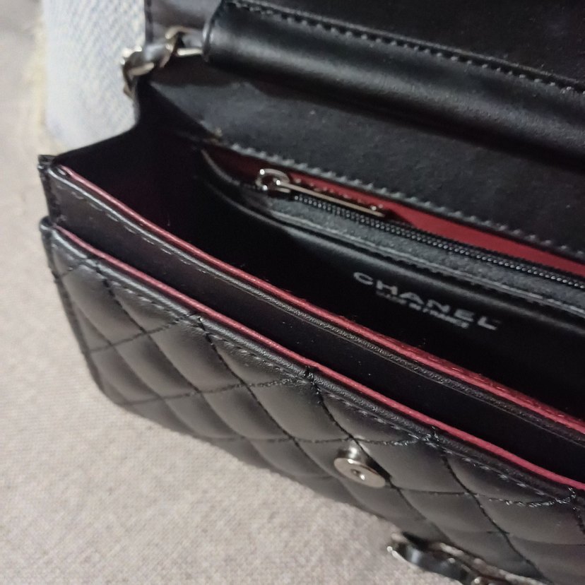 Klasik Siyah Deri Kadın Çanta Chanel Logolu - Görsel 5