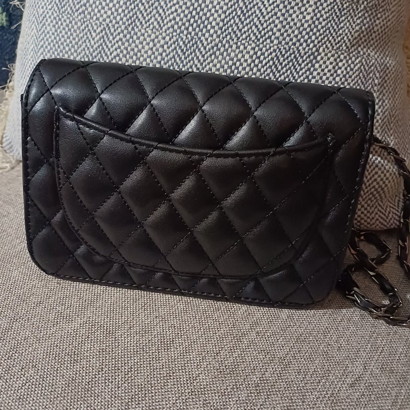 Klasik Siyah Deri Kadın Çanta Chanel Logolu - Görsel 3