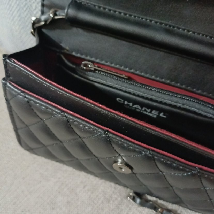 Klasik Siyah Deri Kadın Çanta Chanel Logolu - Görsel 4