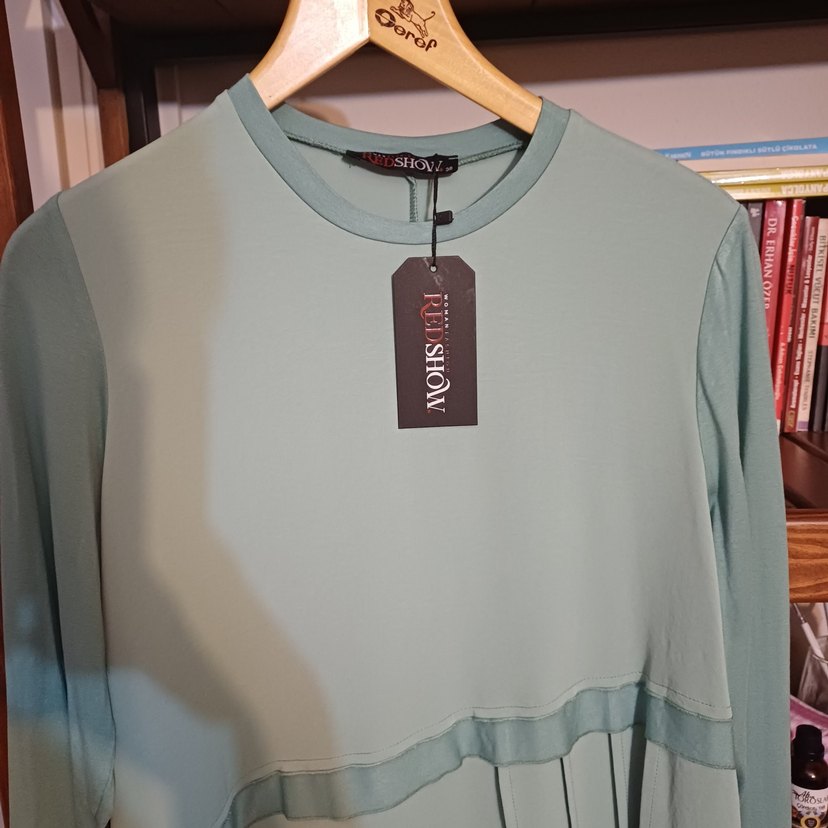 Uzun Kollu Turkuaz Şerit Detaylı Tunik - Görsel 2