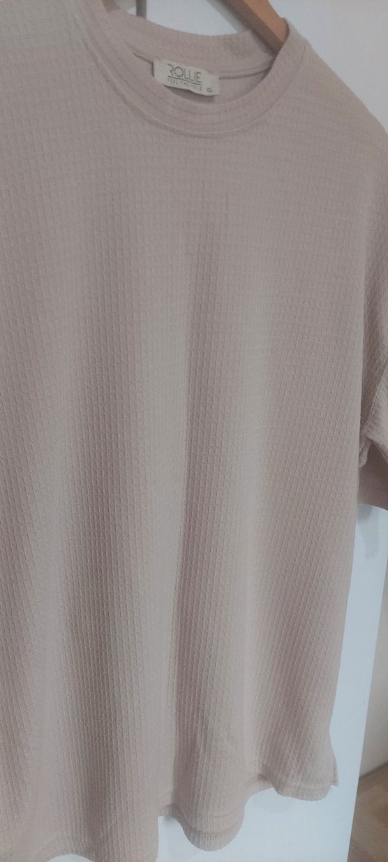 Bej Erkek Kısa Kollu Oversize Tişört ve Pijama Takım - Görsel 2