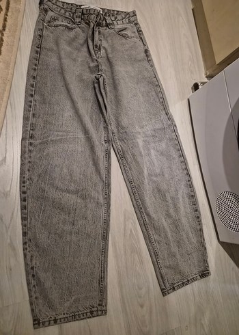 Gri Bol Kesim Midi Kadın Kot Pantolon