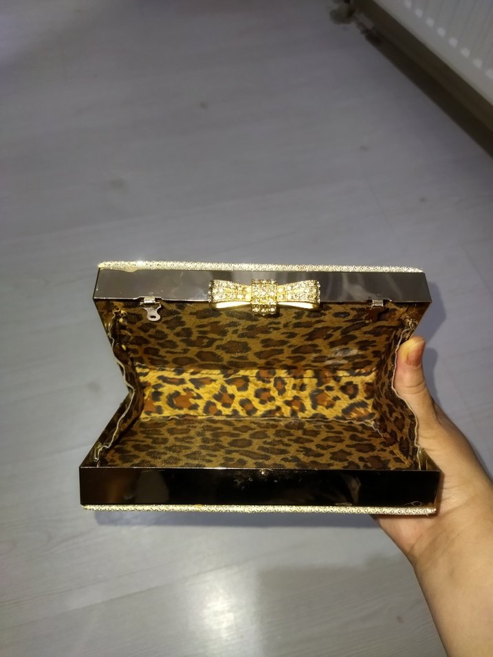 Altın Simli Yılan Desenli Kadın Portföy Çanta - Görsel 3