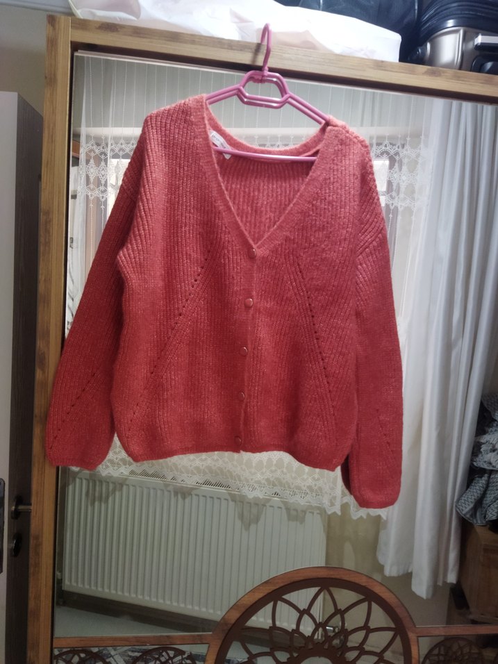 Bohem Midi Kırmızı Örgü Kadın Hırka - Görsel 2