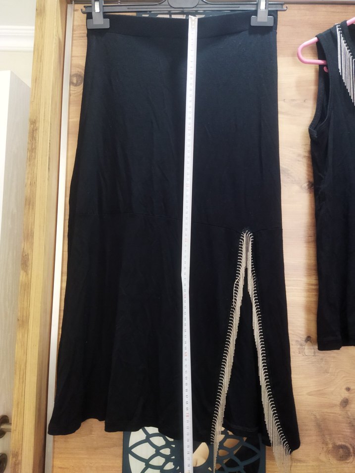 Zincir Detaylı Siyah Mini Kadın etek ve üst - Görsel 3