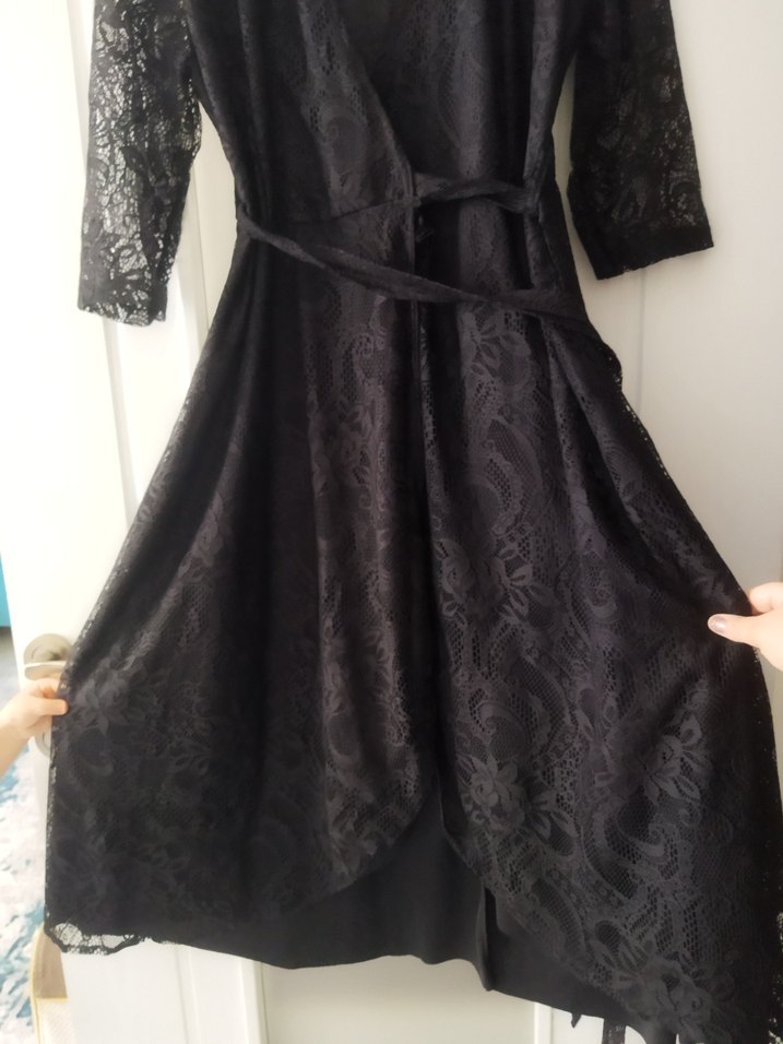 Siyah yarım Kollu V Yakalı elbise - Görsel 3