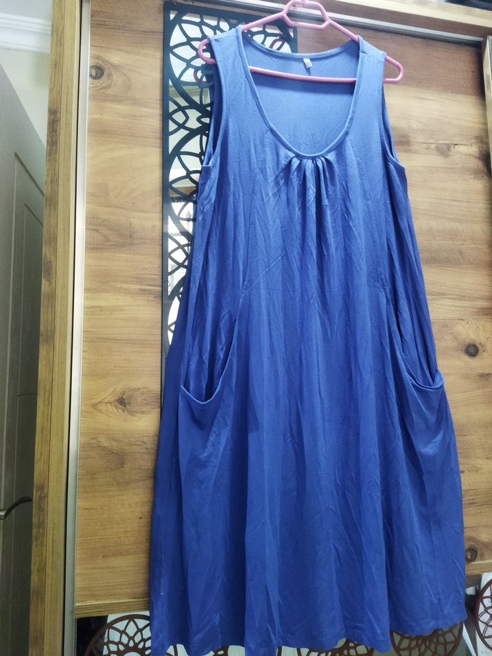 Mavi Kolsuz Uzun  Elbise - Görsel 2