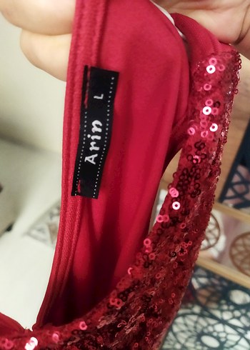 Kırmızı Drapeli Uzun Abiye Elbise - Görsel 5