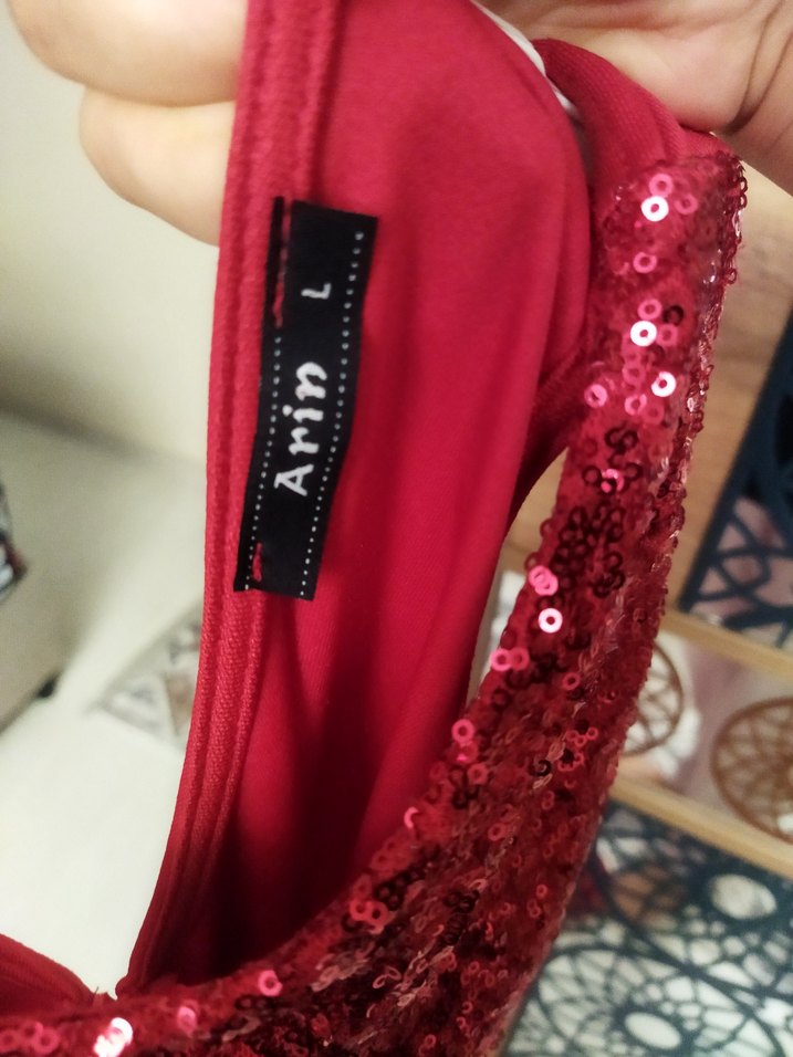 Kırmızı Drapeli Uzun Abiye Elbise - Görsel 5