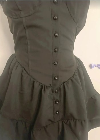 diğer Beden Düğmeli Siyah Mini Gotik Elbise şortlu