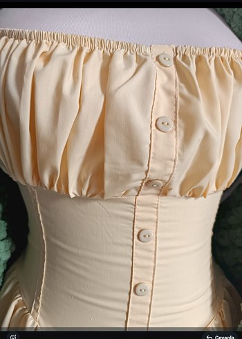 Diğer Sarı Vintage Mini Elbise Pileli Detaylı