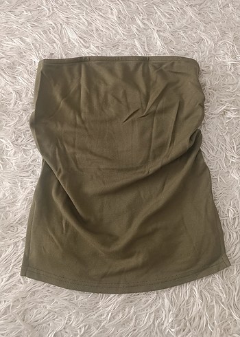 yeşil renkli straplez üst crop