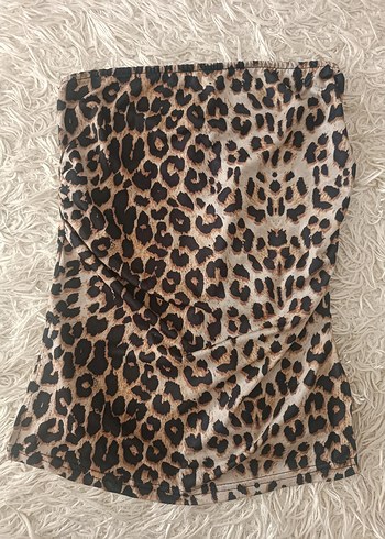 Leopar Desenli Kadın Straplez Midi crop