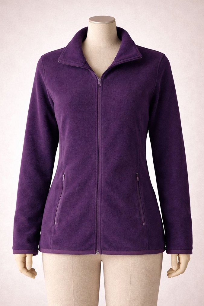 Mor Fermuarlı Kadın Polar Ceket - Görsel 2