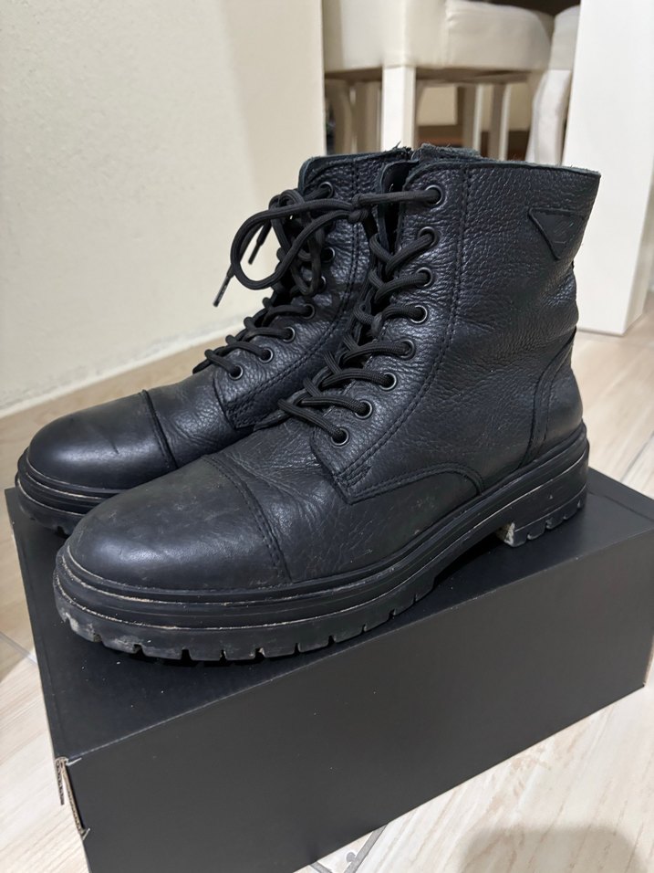 Siyah Deri Bağcıklı Erkek Street Style Bot - Görsel 3