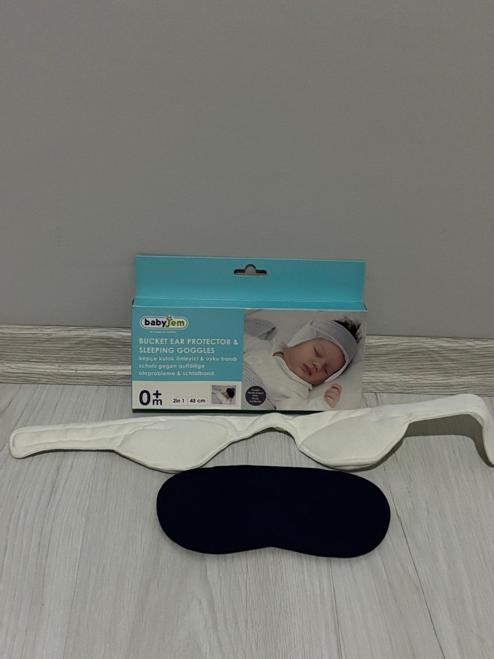 babyJem Beyaz Bebek Uyku Gözlüğü ve Kulak Koruyucu - Görsel 3