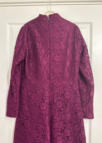 Bordo Dantel Detaylı Uzun Triko Elbise - Görsel 5