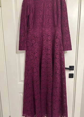 Bordo Dantel Detaylı Uzun Triko Elbise - Görsel 3