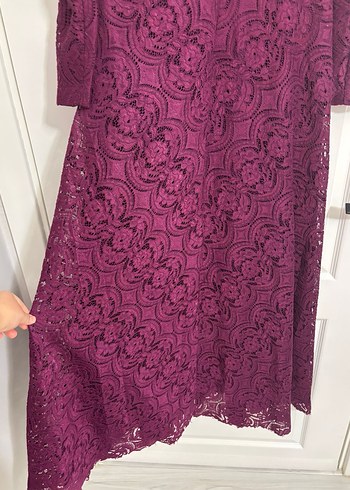 Bordo Dantel Detaylı Uzun Triko Elbise - Görsel 4