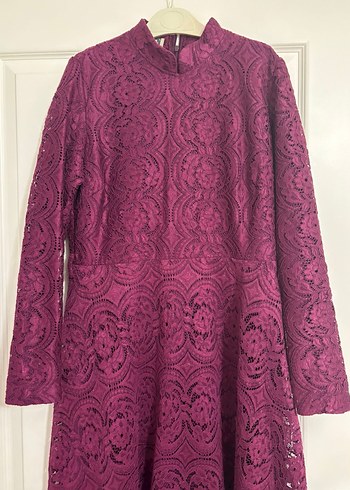 Bordo Dantel Detaylı Uzun Triko Elbise - Görsel 2