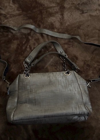 Gri Deri Kadın Omuz Çantası - Görsel 4