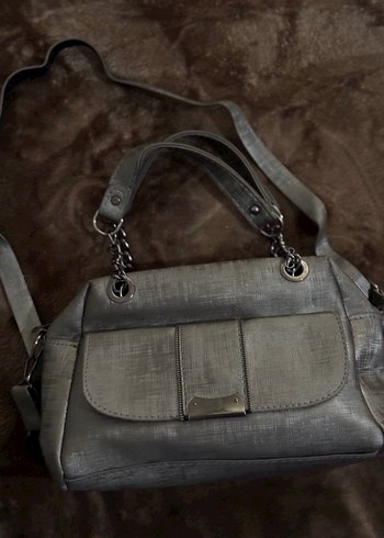 Gri Deri Kadın Omuz Çantası - Görsel 2