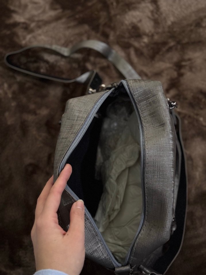 Gri Deri Kadın Omuz Çantası - Görsel 5