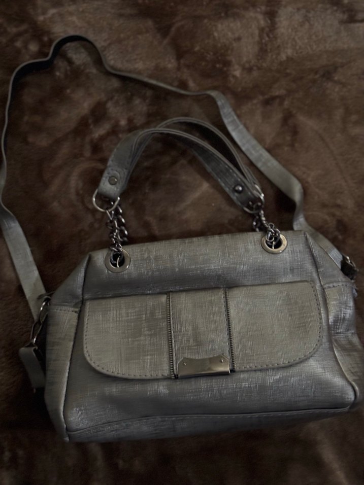 Gri Deri Kadın Omuz Çantası - Görsel 2