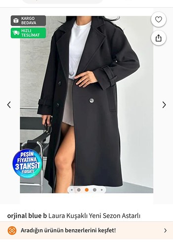 Siyah, uzun, çift düğmeli kaban - Görsel 5