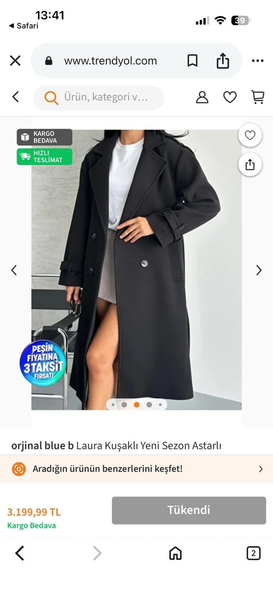 Siyah, uzun, çift düğmeli kaban - Görsel 5